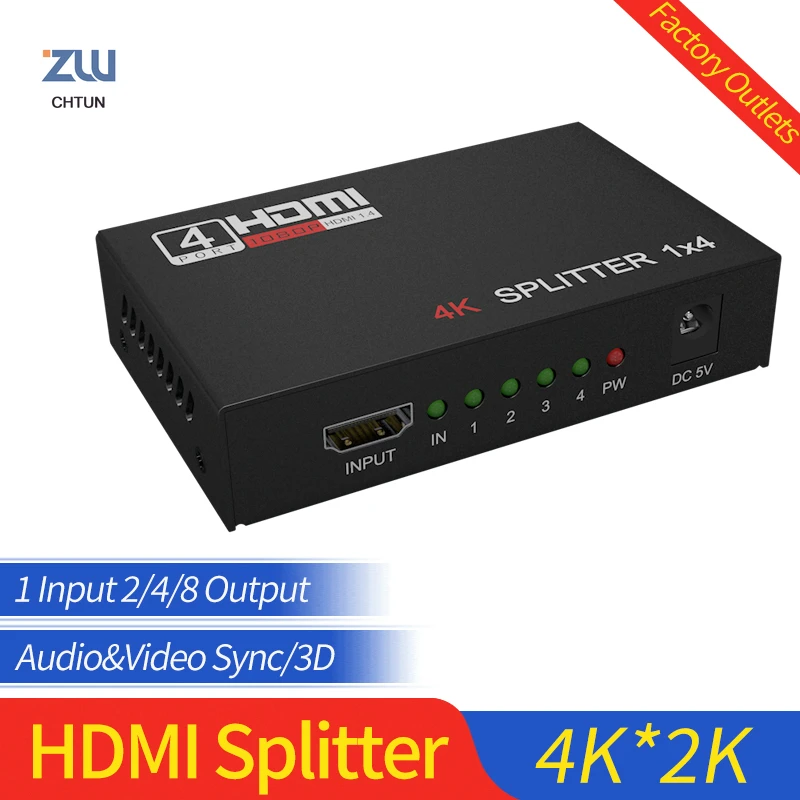 

HDMI Splitter HDCP 4K 1x2 1 in 2 out Power Signal Amplifier 1080P 3D 1x4 Audio Spliter HDMI Converter 1x8 HDMI Adapter
