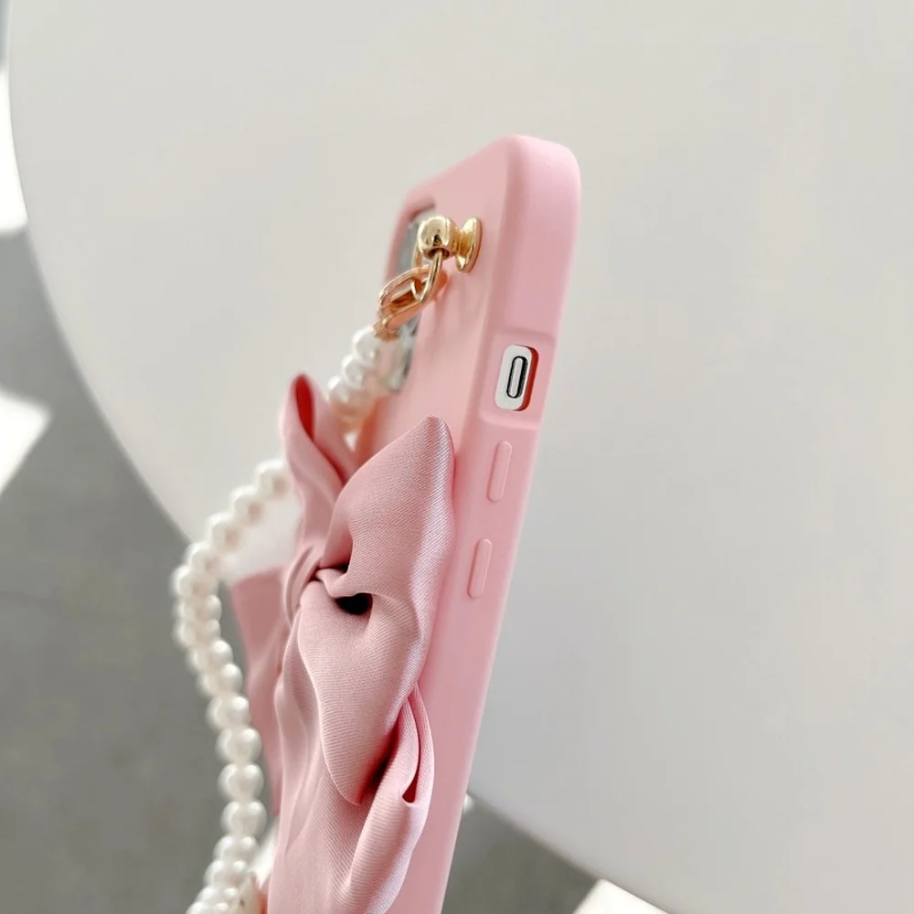 Милый жемчужный браслет розовый чехол для телефона с бантом iPhone 13 12 Mini 11 Pro XS Max XR X 6