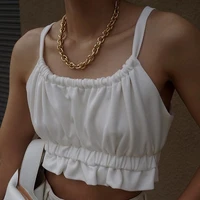 ultra short y2k spaghetti belt u neck pleated top for women 2022 summer sexy halter bandage white camisole streetwear cute tops