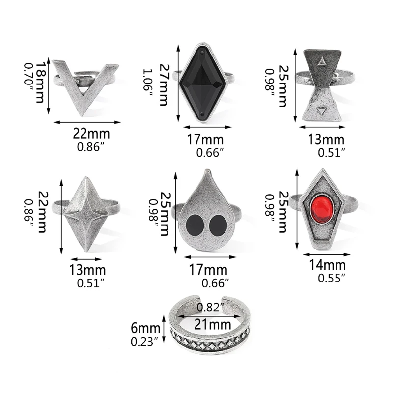 Кольца на палец для косплея Ху Тао 7 шт.