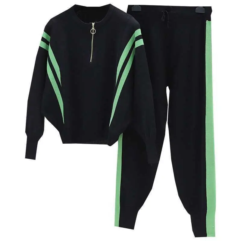 

Женский трикотажный спортивный костюм, комплект из 2 предметов, свитер с круглым вырезом и штаны для бега с морковкой, пуловер, свитер, шикар...