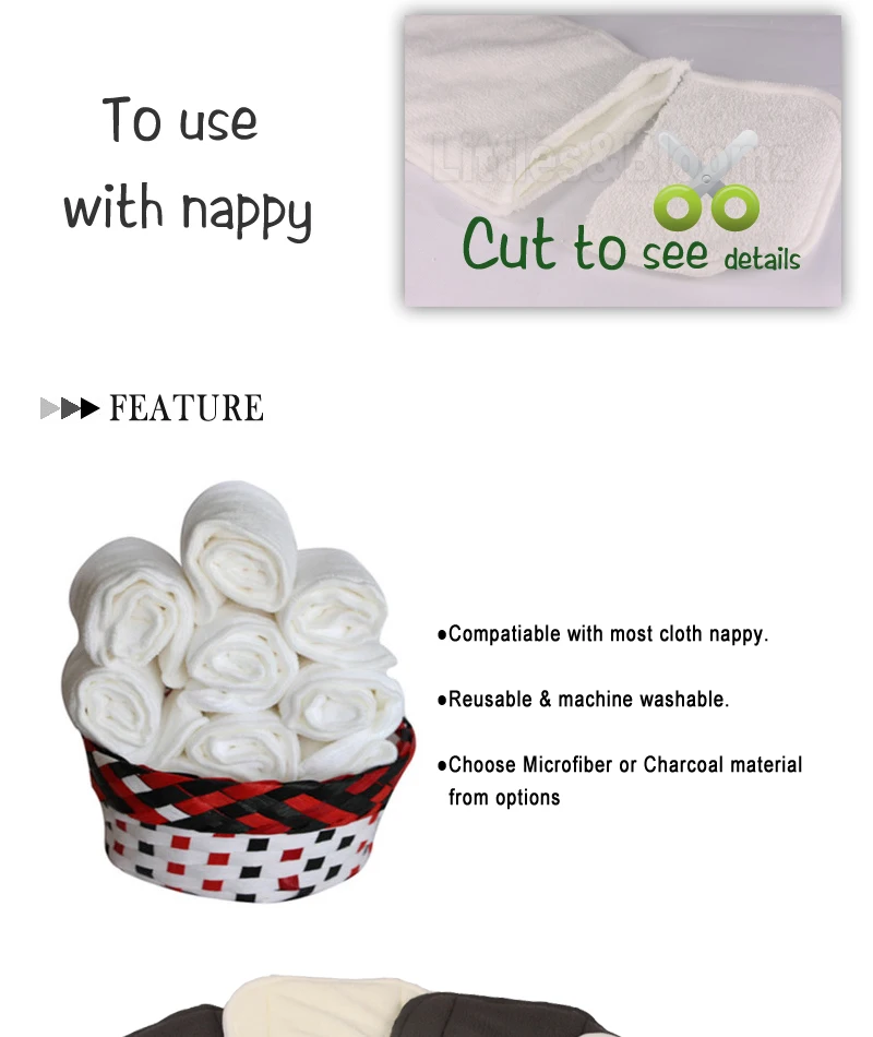 [Littles& Bloomz] 10 шт Многоразовые моющиеся вкладыши для карманных тканевых подгузников из микрофибры бамбуковый угольный вкладыш