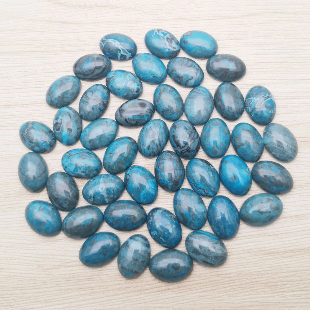 موضة 50 قطعة 10x14 مللي متر الأزرق agates الحجر الطبيعي حبة لصنع المجوهرات البيضاوي كابوشون حلقة القرط اكسسوارات لا ثقب