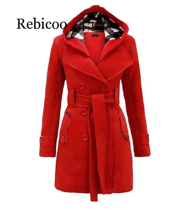 

Autumn elegant retro 2019 new plaid hooded coat belt double-breasted long coat
