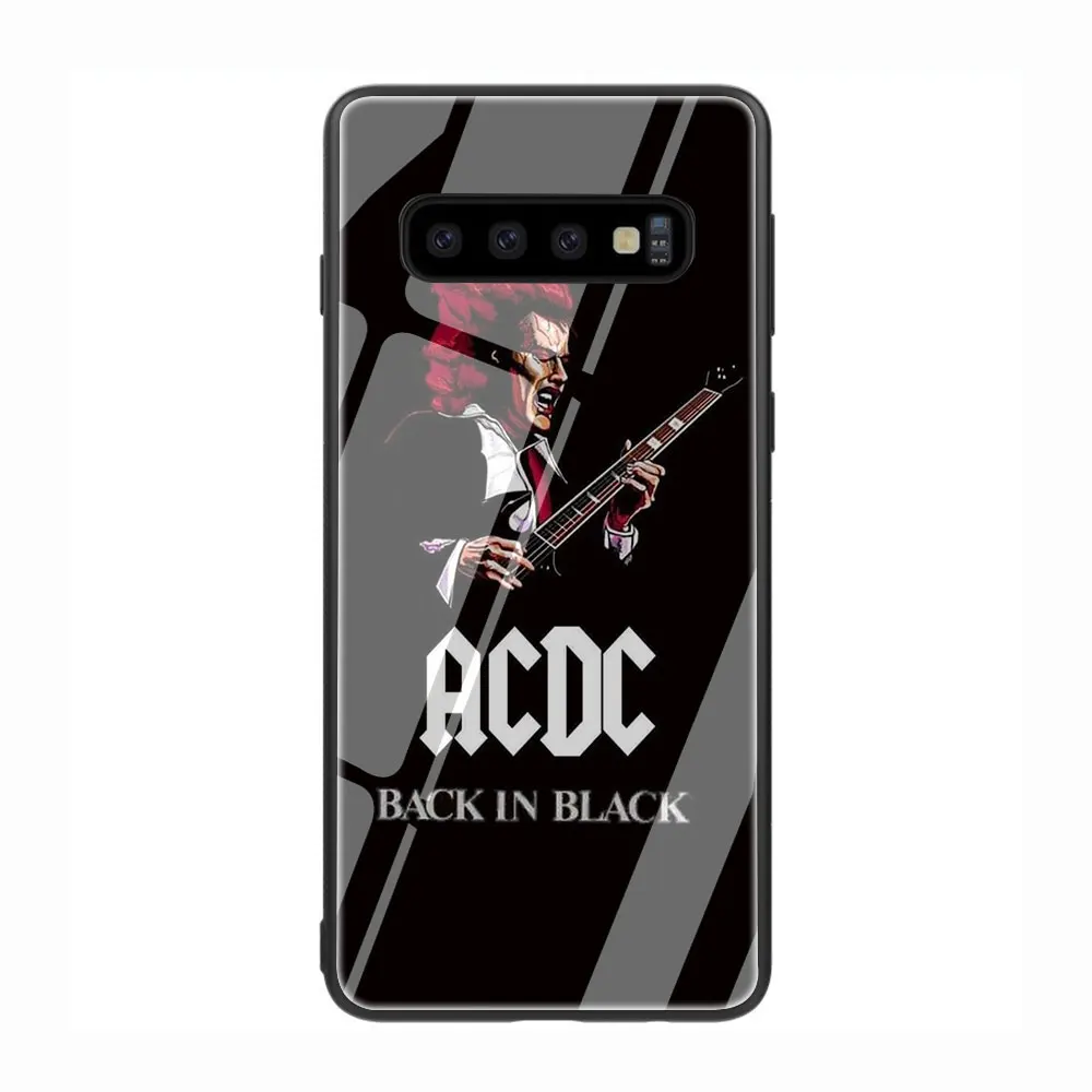 ACDC рок-группы закаленное Стекло TPU черный чехол для Galaxy S7 край S8 S9 S10 Plus, Note 8, 9, 10, A10 20 30 40 50 60 70