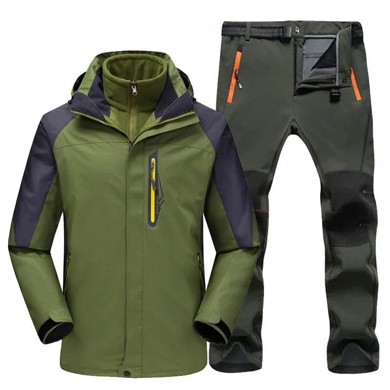 army army TRVLWEGO водонепроницаемый лыжный костюм Мужская куртка лыжные брюки для прогулок мужские зимние уличные лыжные зимние сноуборд флисовая куртка брюки наборы - Цвет: army army