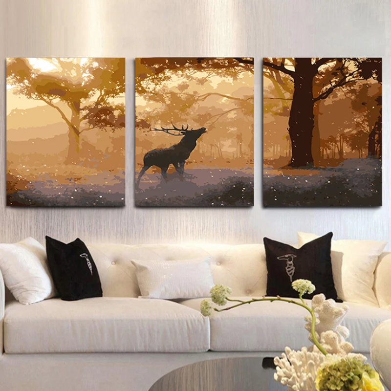 Diy масляная краска ing [3 шт разделенная серия &quotОлень в лесу&quot] по номеру для