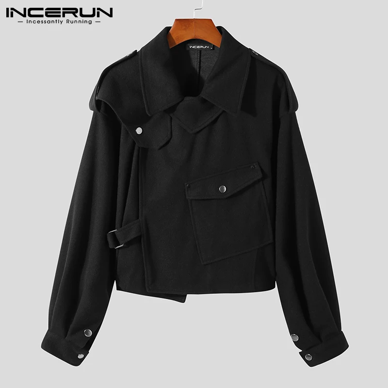

INCERUN Tops 2021 New Mens Solid Comfortable Stylish Jackets Big Lapel Short Coat Jackets Loose Leisure All-match Overcoat S-5XL