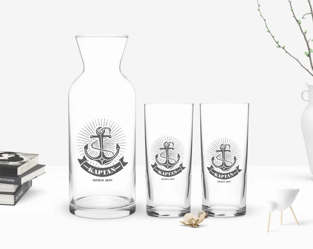 

Персонализированные с красочным рисунком капитан дизайн двойной Arrack чашки и графин подарок Seti-7