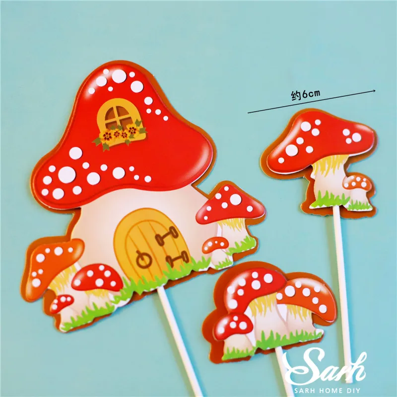 3pc mushrooms set Лисичка, Сика, олень, Лев, грибы, Топпер для торта на день рождения, для вечеринки в честь рождения ребенка, детские принадлежности для выпечки, коллекция животных, подарки на свадьбу, любовь - Цвет: 3pc mushrooms set