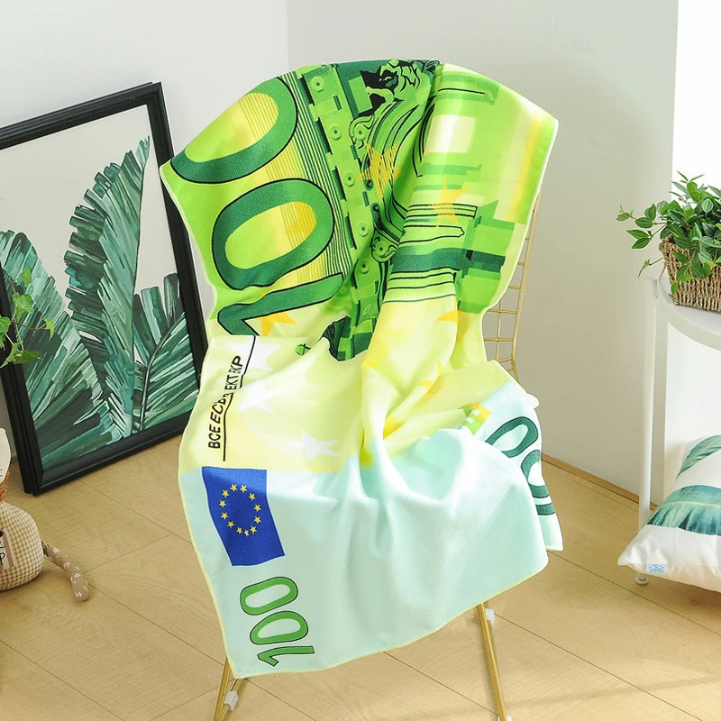 Банное полотенце из микрофибры с принтом Euro Money пляжное для активного отдыха