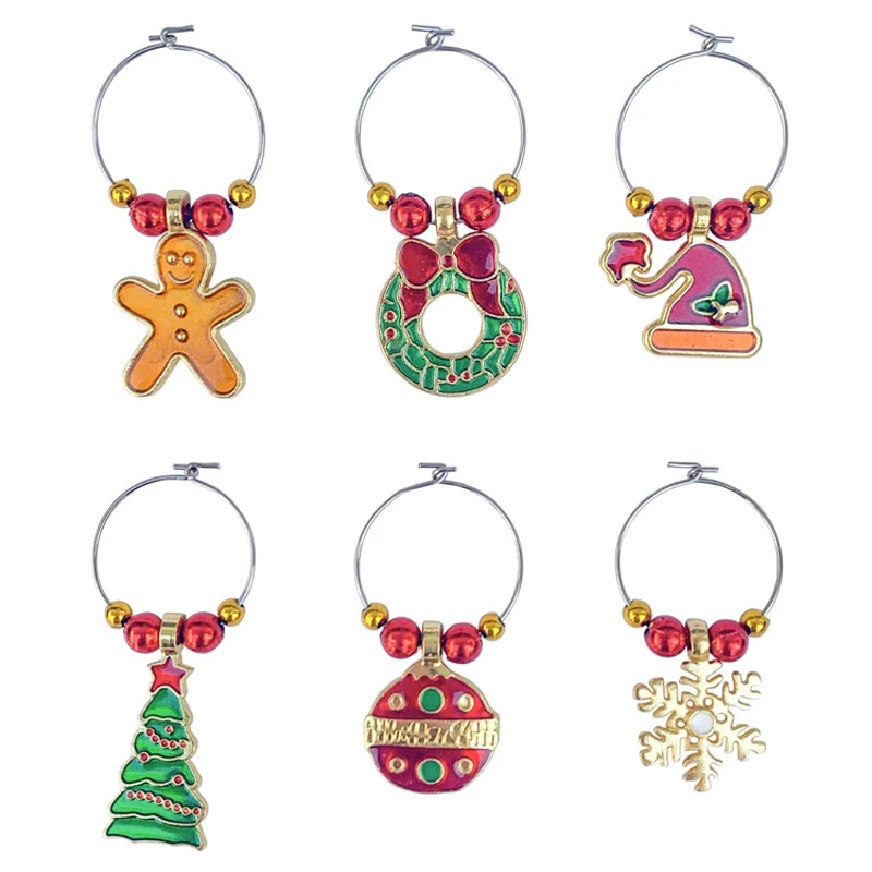 

Набор из 6 предметов, подвески в виде стаканов вина, кольца, бирки для рождественской вечеринки и украшения барного стола