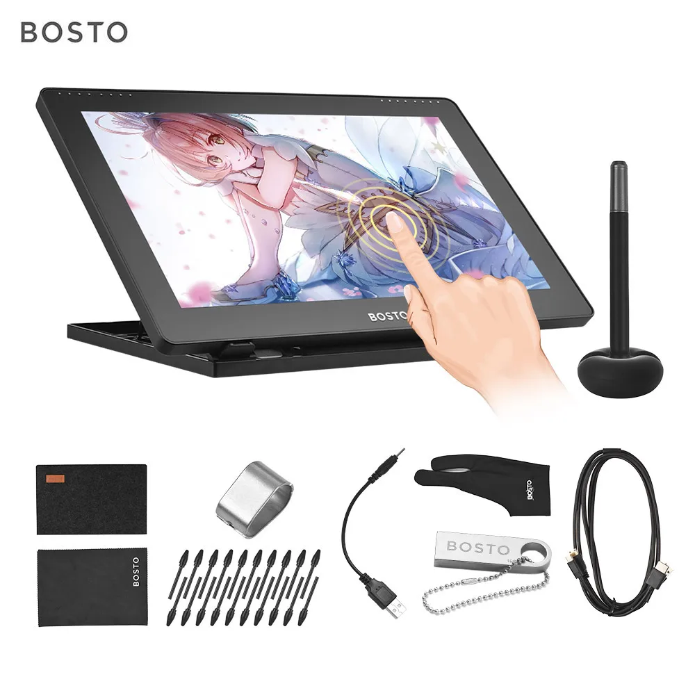 Графический планшет BOSTO 16HD 15 6&quot для рисования 8192 уровня давления перезаряжаемый