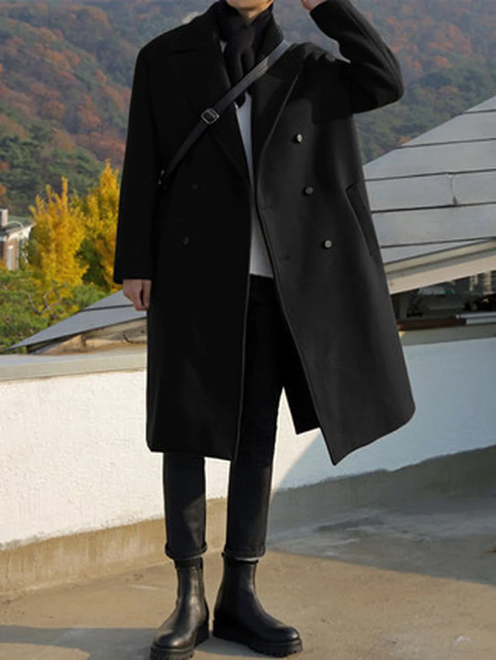 2021 Fall Winter British Style Woolen Coat Men Korean Version Loose Windbreaker Long Men's Double-breasted Woolen Overcoat Trend