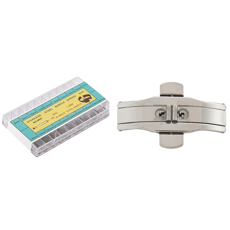 

1 Pcs Double Push Button Butterfly Clasp Buckle Silver & 300 Pcs Watch Repair Kit Watch Fixed Shaft Clasp Buckle Parts