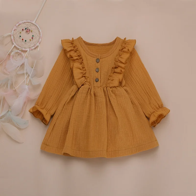 

PatPat New Arrival 2021 Spring and Summer Baby Toddler Sweet Ruffled Collar Stretch Cuff Dresses Baby and Children's Clothing