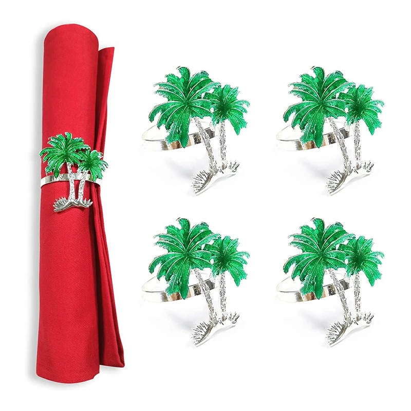 

12 Pcs Coconut Tree Napkin Rings,Napkin Rings Holders Green Plant Serviette Holders for Party Wedding Dinner Table Decor
