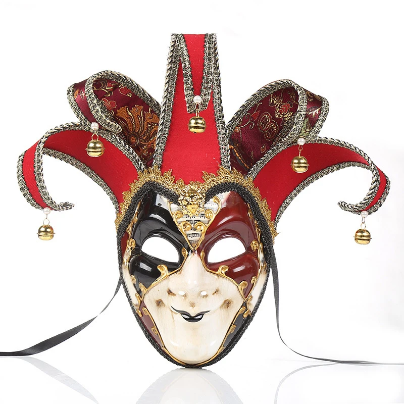 

Classica Venetian Mask 5 Horn Long horn Phantom Opera with Bell Handmade Full Face Cosplay Halloween Mask Party Props Anime
