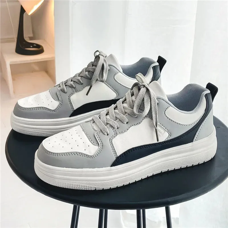 

Fashion Platform Skateboard Shoes Street Style Lace-Up Non-Slip Casual Shoes Retro PU Leather Men&Womens Comfor White Shoes
