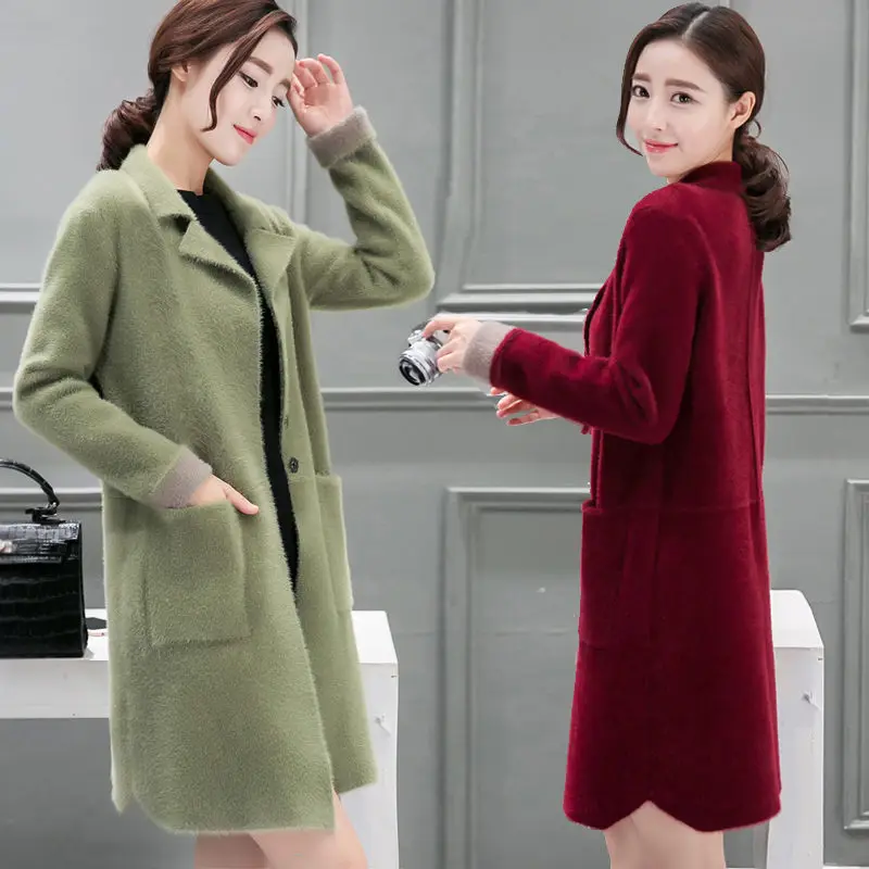 

Double-sided Mink Cashmere Jacket Female Spring and Autumn New Long Sweater Cardigan Slim Mink Fur Coat Plus Size 3XL Tops f2842