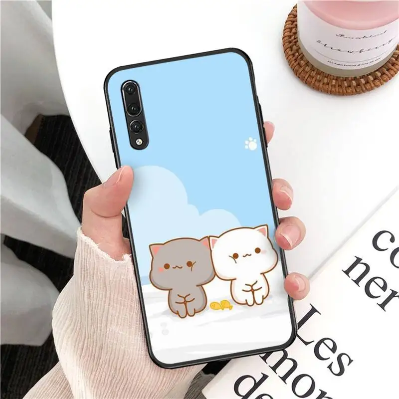 

I LOVE U Couple Lovely Cute Gray Cat Phone Case for Huawei P30 40 20 10 8 9 lite pro plus Psmart2019