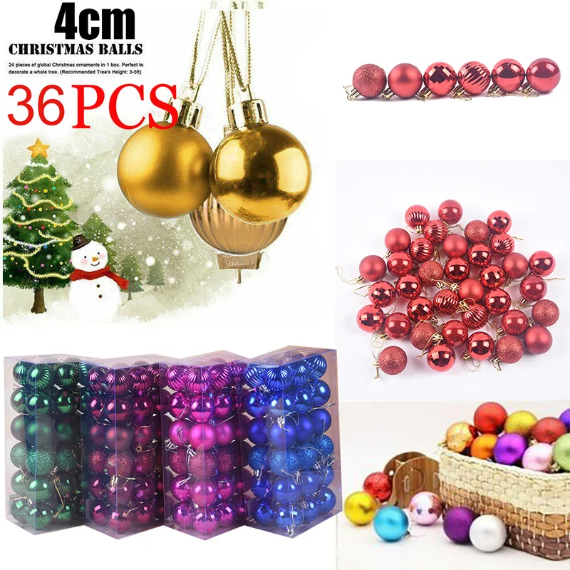 

36 шт., декоративные пластиковые подвесные шарики для украшения ёлки