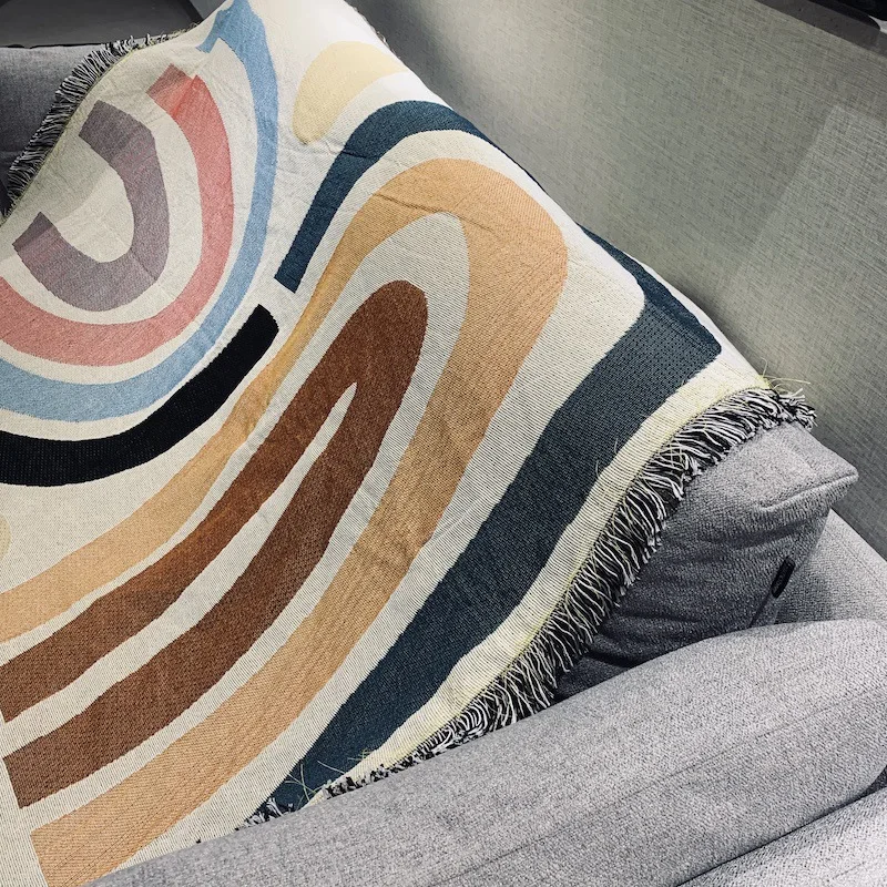 Радужное одеяло с бахромой абстрактный геометрический узор диван Декоративное