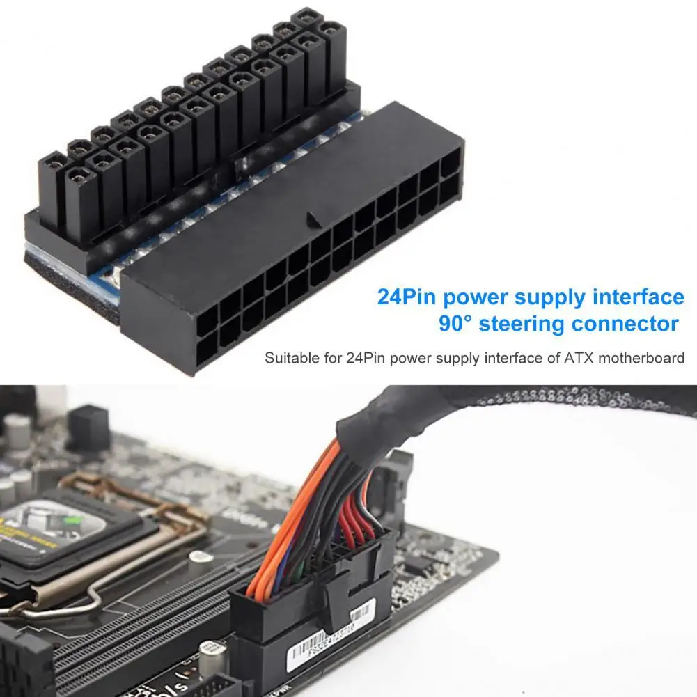 

Motherboard Power Connector 24 Pin Turn 90 Degree Black Lossless Transmission Motherboard Power Supply Adapter for PC