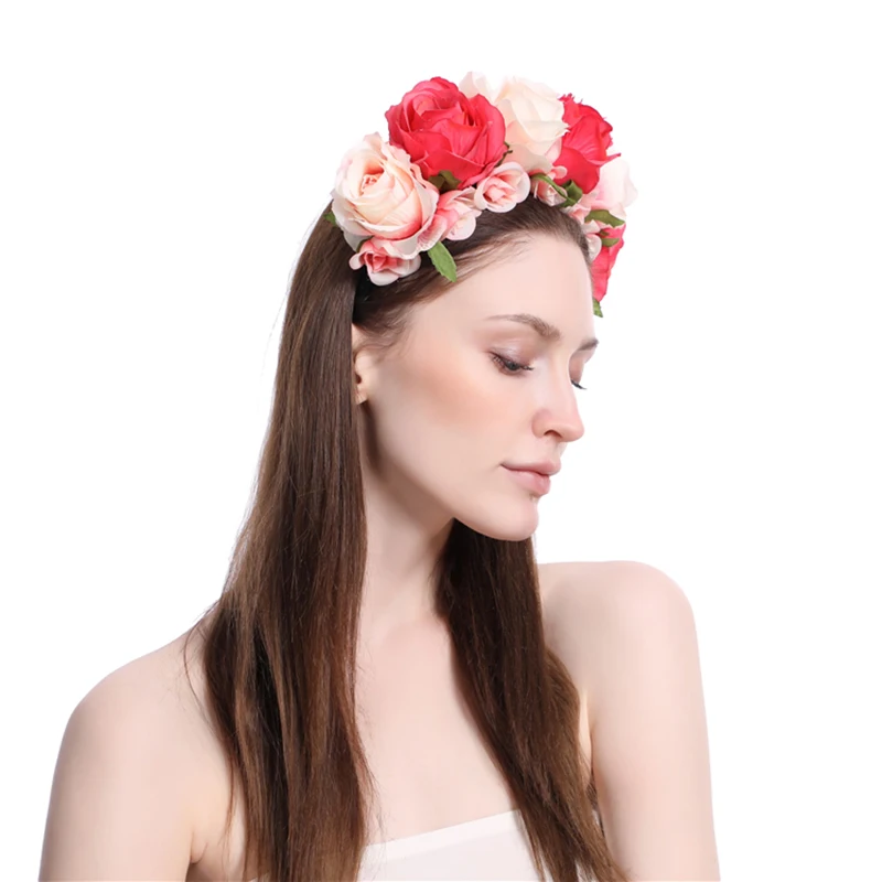 В форме цветка в короны повязка ткань симуляция Большой розы Цветочный венок