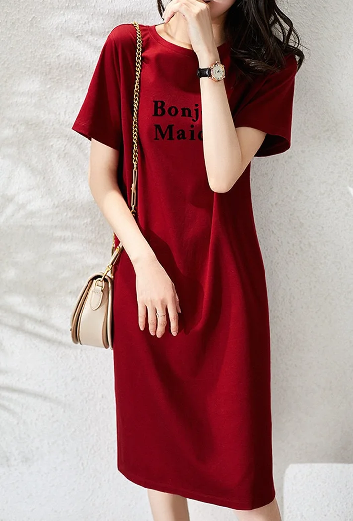 

2021 New Summer Women's Casual Dress Short Sleeve Lady's Dress Simple Design 2 Colors Size M to 2XL J0607-0010-G