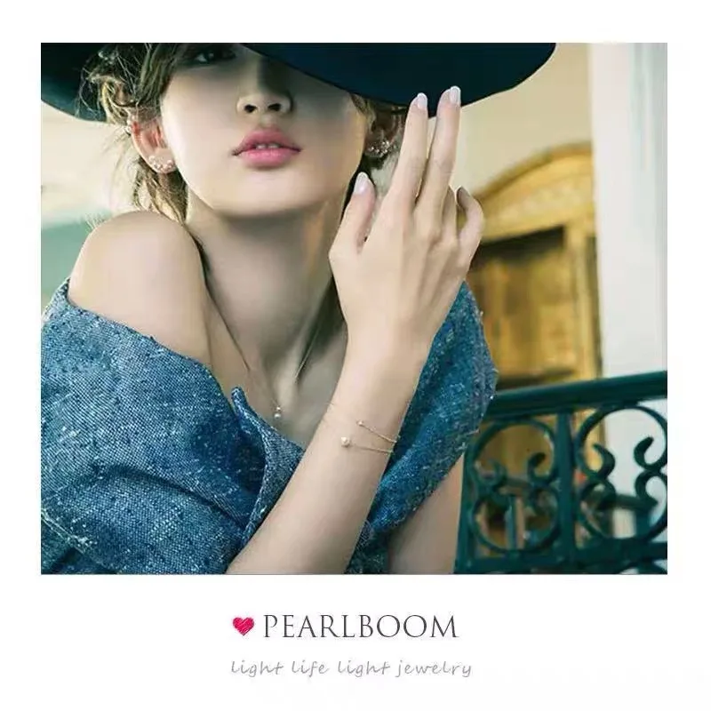 

18K Solid Yellow Gold (AU750) Women Single grain bracelet chain Natural seawater pearl Fashion Lady