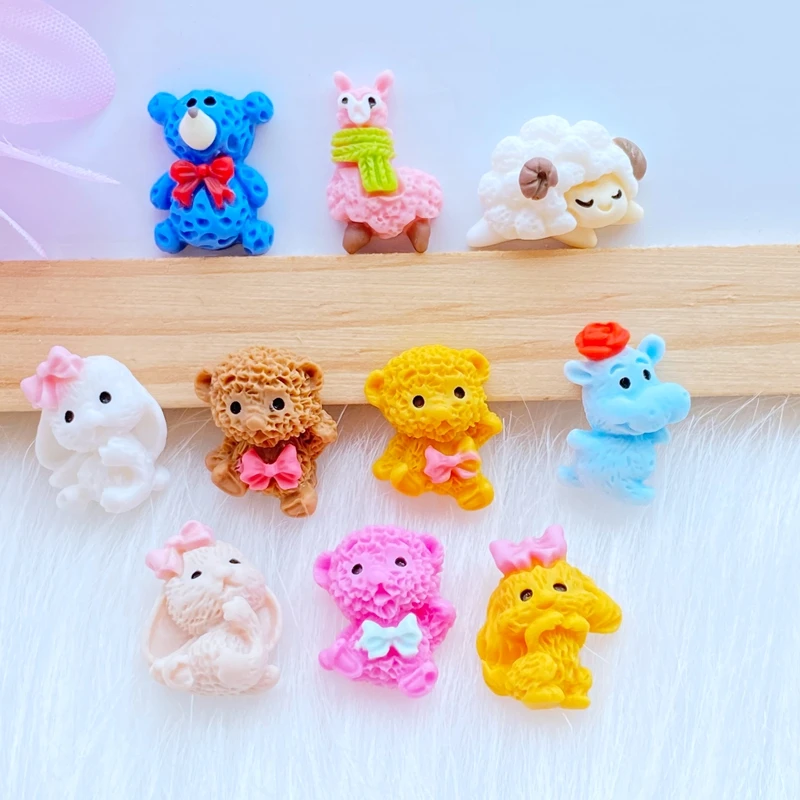 

20 New Cartoon Cute Animal Resin Flat Bottom DIY Crafts Mobile Phone Case Accessories F5