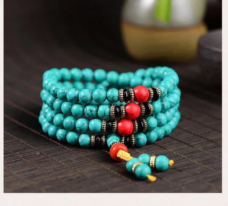 

National Style Necklace Turquoise Bracelet retro Chinese Style Bracelet Tibetan 108 Buddhist beads Rosary Bracelet