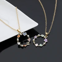 5pcs love heart wreath geometric round circle enamel crystal zircon clavicle colorful mother ladies love gift necklace jewelry