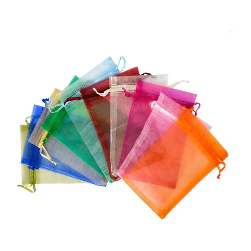 50 шт 7x9 9x12 10x15 белые прозрачные пакеты сумка на шнурке Sachet Органза Подарочная для