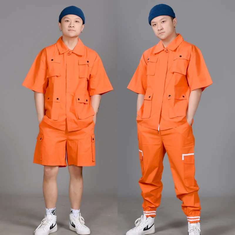 

New Hip Hop Dance Costumes Adults Short-Sleeve Top Fashion Tooling Suit Street Dancing Clothes Men Women Stage Show Wear DN5372