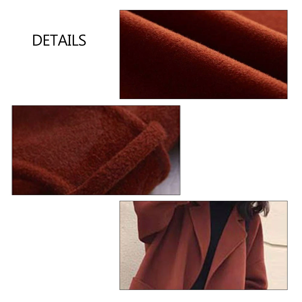 

Autumn Women Wool Coats Belt Turn-down Collar Pockets Oversized Winter Coat Women Casual Open Front Manteau Femme