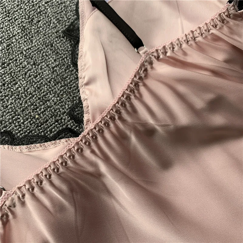 Lace Patchwork Female Spaghetti Strap Nightgown Satin Sexy Nightdress Intimate Lingerie Kimono Bathrobe Gown Casual Home Clothes | Женская