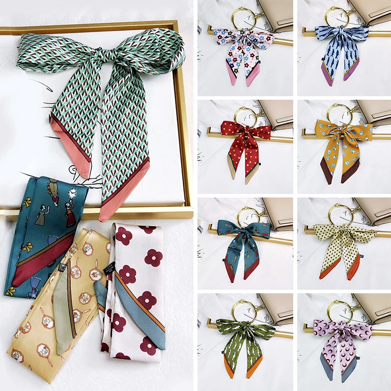 

Vintage Long Scarf Women Printed Silk Scarves Charming Headband High Quality Bag Ribbon Decoration Female Neckerchief Neckwarp