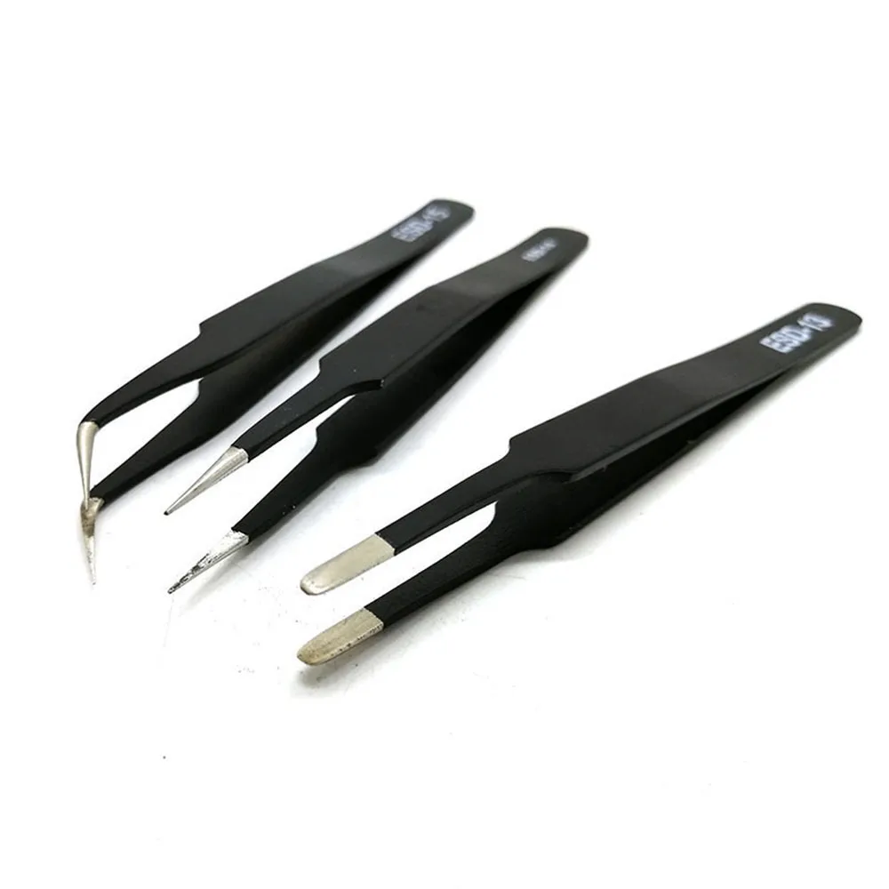 

ESD Anti-static Stainless Steel Tweezers Kit Industrial Grade Precision Bending and Straight Manual Repair Tool Repair Kit