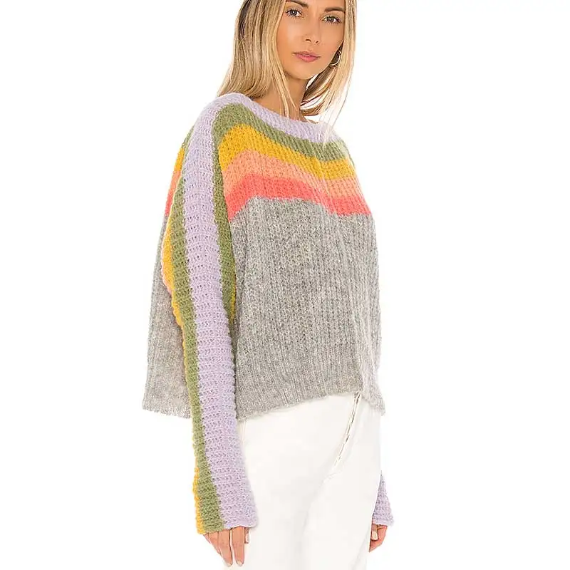 Boho Inspired Rainbow Sweater women casual long sleeve oversized pullover fashion stripe sweater 2019 new jumper female | Женская одежда