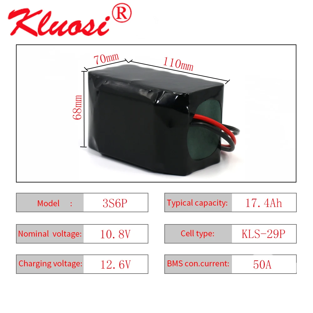 

Литиевый аккумулятор KLUOSI 3S6P 12 В 12,6 Ач 500 в 18 Ач Orline с 50 А BMS Вт высокой мощности для светильник скутера и т. д. XT60