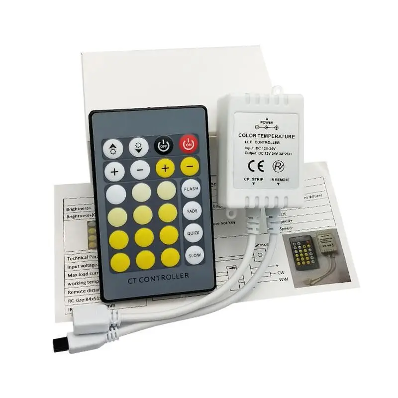 

Светодиодный контроллер CCT 24 клавиши 3A * 2CH 2 дороги DC12-24V два цвета CW + WW CCT контроллер регулировки температуры цвета для светодиодной ленты