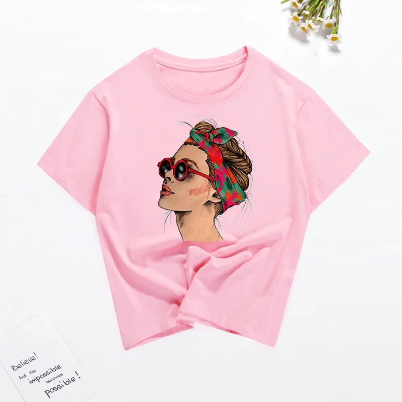 CDJLFH Новинка: модная футболка для девочек Красивые женские с принтом короткий