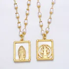 FLOLA ожерелье-цепочка из бисера медная раковина квадратный кулон ожерелье Девы Марии для женщин подарок для девочек христианские ювелирные изделия nkea072