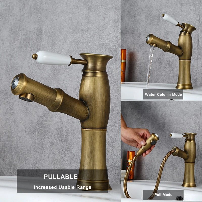 Латунный выдвижной смеситель Wetips для раковины с холодной и горячей водой