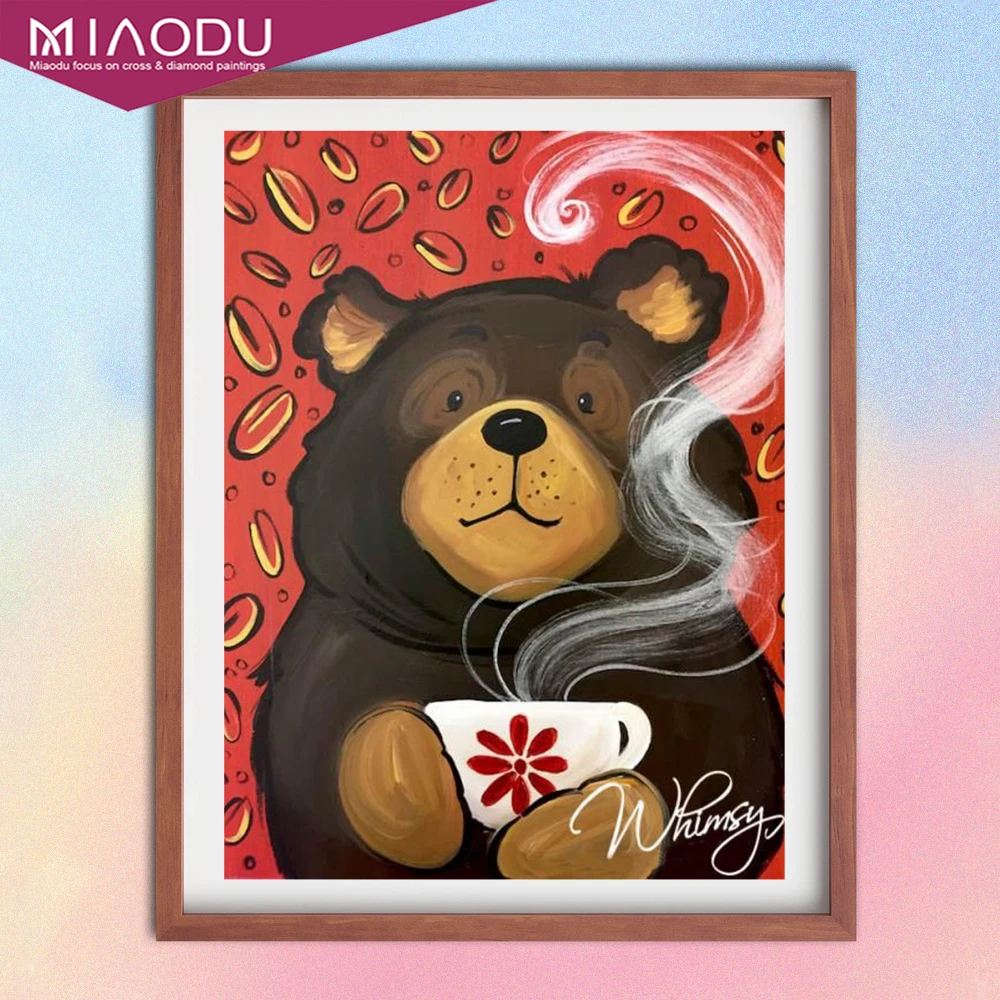

Coffee Bear Drinking Coffee Abstract Art 5D Diamond Painting Cross Stitch Kits Embroidery Mosaic Full Drill Home Decor Gifts