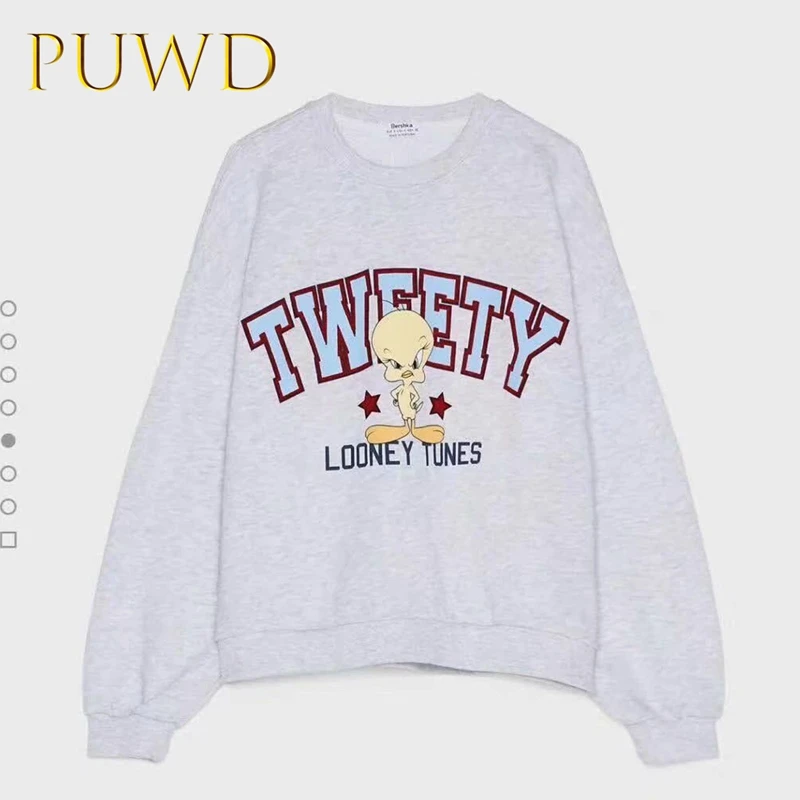 PUWD Новинка Ранняя осень Свободный мультфильм односторонний Печатный спортивный свитер пальто