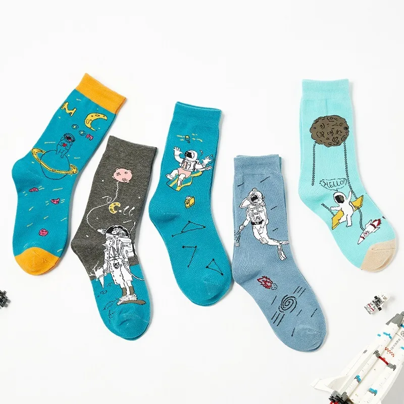 

Носки мужские хлопковые в стиле Харадзюку, милые смешные, с мультяшным рисунком, счастливые космические креативные, модные подарки для носк...