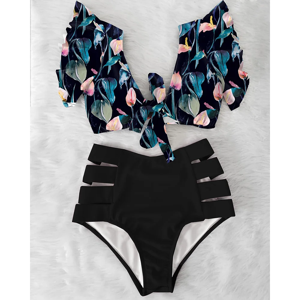 

High Waist Bikini 2021 Ruffle Swimwear Women Print Sexy Swimsuit Push Up Bikinis Plus Size Bathing Suits Floral Beach Wear